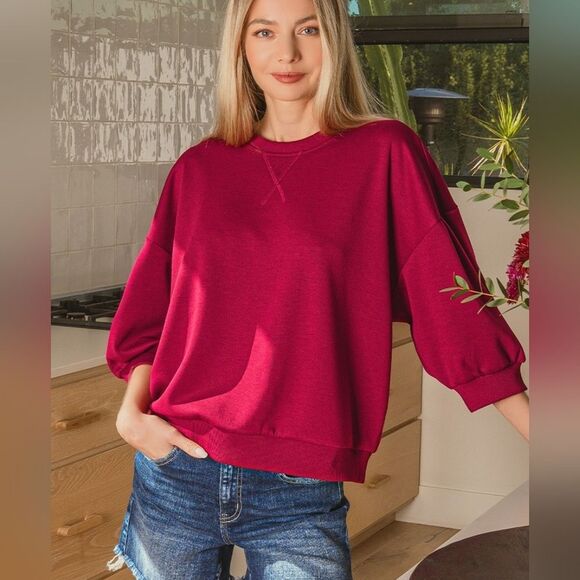 Zenana Outfitters Tops - Zenana Scuba Dolman Sleeve Sweatshirt Casual Red Pullover Women's Top